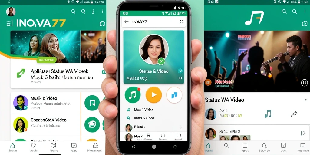 Antarmuka aplikasi <strong>INOVA77</strong> menampilkan berbagai pilihan video status WA yang menarik.