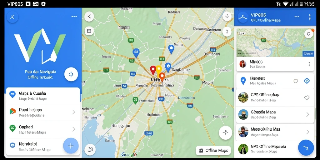 Tampilan antarmuka aplikasi VIP805 untuk navigasi GPS Offline Maps.